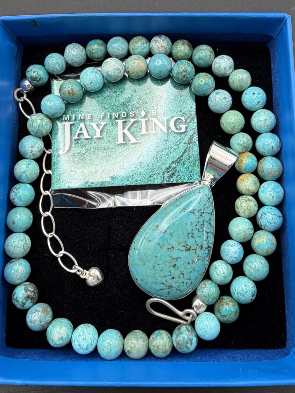 Jay King Mine Finds DTR 925 Sterling Silver Turquoise Pendant Bead Necklace 18”